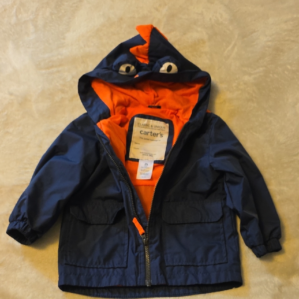 Carter's Blue and Orange Kids Raincoat with Fun Hood
